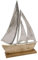 Alu Schiff mit Standfuß aus Mangoholz - 40 cm / groß - Aufsteller Segelboot aus Metall und Holz - Maritime Küsten Deko Segelschiff Skulptur Tisch Figur Boot Schiff