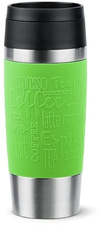Emsa N20207 Travel Mug Classic Insulated Mug 0.36 litres Comfort Screw Cap Stainless Steel 4 Hours Hot and 8 Hours Cold 100% Leak-Proof Dishwasher Safe 360° Drinking Opening Lime