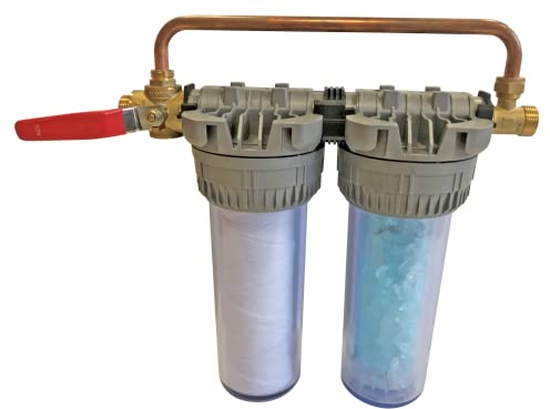 AQUAWATER, 106358, Filtre double anti-tartre et anti-corrosion, installation facile sans outils, cartouches 12 mois, filtration 20 microns, compatible porte-filtre standard 10