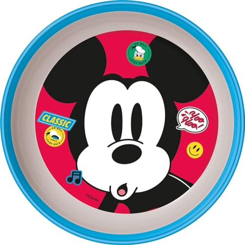 STOR Bol Mickey Mouse pour enfants Disney en plastique bleu et blanc avec base antidérapante