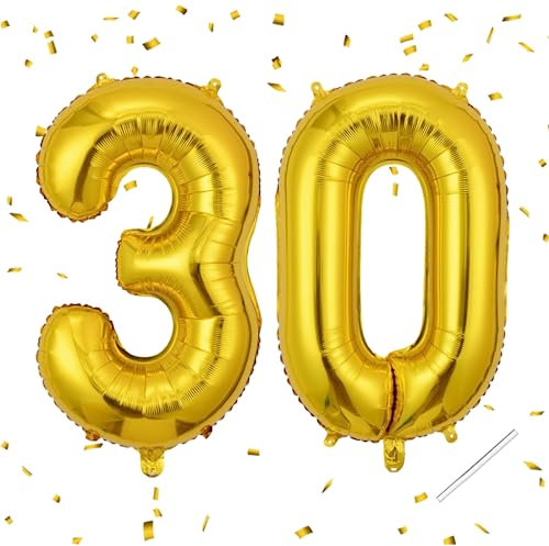 Zahlen Luftballon 30 jahre, Folienballon Gold in 40-101cm Geburtstagsdeko,XXL Luftballon Zahlen Dekoration,Ballon Zahl Deko zum Geburtstag für 30. Geburtstagsdeko Männer Frauen(Gold 30)