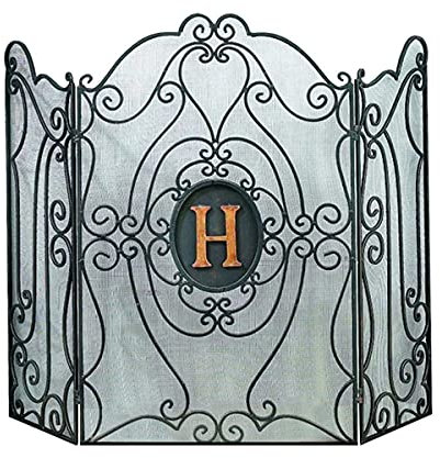 Holzofen-Schutzgitter, 3-teilig, Kaminschutz, schmiedeeiserner Feuerschutz für drinnen und draußen, kindersicherer Kaminzaun, 90 cm hoch (Farbe: Schwarz) Decoration