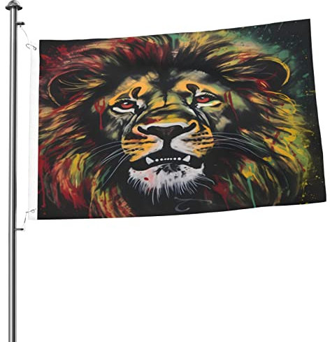 Bandera de león rastafari de 2 x 3 pies de doble cara exterior, pancarta grande, bandera de casa, patio, decoración al aire libre