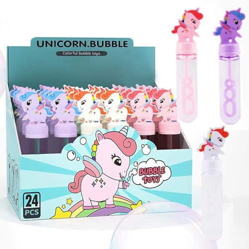 ACTOYS Seifenblasen Kinder, 24 Stück Einhorn Griff Mini Seifenblasen, Hochzeit Seifenblasen Bunt, Bubble Sticks Geschenke für Party Mitgebsel Kindergeburtstag Mädchen Karneval