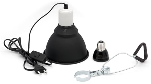 MUYIRTED E27 Reptilien Wärmelampe Mit Lampenschirm, 100w Keramik Wärmelampe Heizung, Terrarium Lampe Mit Befestigungsclips, Reptilien Lampe Für Schildkröten, Schlange, Eidechse, Vogel, Küken