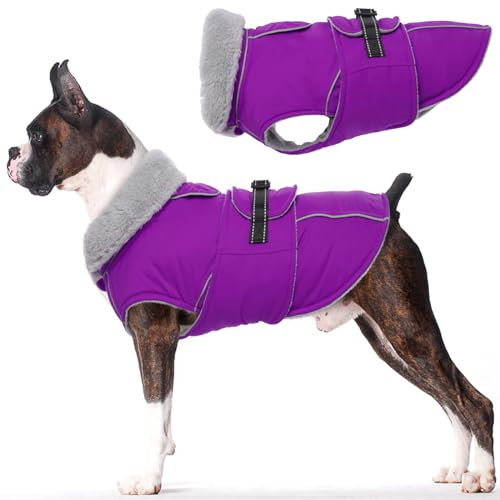 Lelepet Hundemantel Winterweste Reflektierende Fleece Hundejacke für Mittelgroße Hunde Wasserdicht Hundejacke Wintermantel Warme Winterjacke mit Verstellbarer Schnalle, Lila M