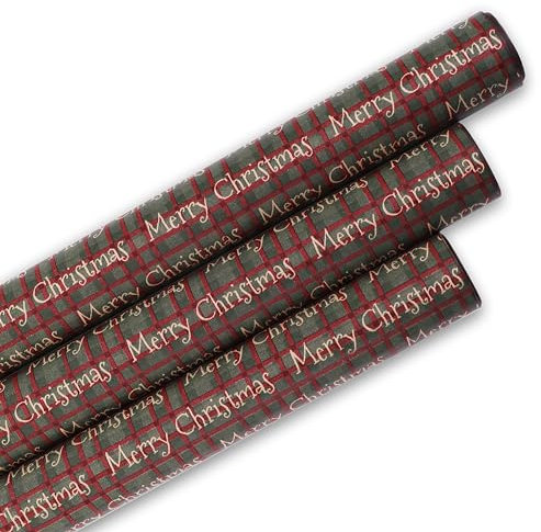 KC SHOP GERMANY, GESCHENKPAPIER 2.0 3x ROLLE KRAFT MEGA GRÖßE 70x305cm, 60g/qm, Weihnachten, Heiligabend, xmas, christmas, modern, schick, hübsch, hochwertig rot grün beige (Merry Christmas)