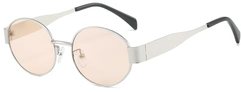 YUELUQU Runde Vintage Sonnenbrille Klassische Retro Metallrahmen Sonnenbrille Oval Punk für Frauen Männer Brille (Silber/Rosa)