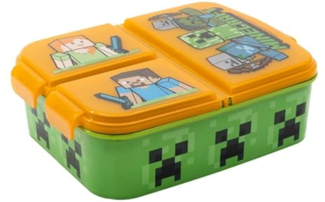 My sweety pop - Caja de merienda para niños, guardería infantil - Escuela - Vacaciones - Comida - 19,5 cm - Idea de regalo - 3 compartimentos - Minecraft - Niño - Naranja, 18920