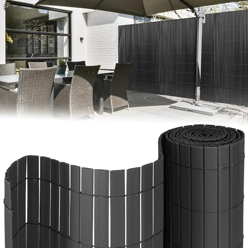Izrielar Sichtschutzmatte, PVC Sichtschutzzaun, 4-Gewicht-Verstärkung, 1.8 x 5M Sichtschutz für Zaun Balkon, Gartenzaun mit Kabelbindern, Windschutz UV-beständig, für Balkon Garten Terrasse, Anthrazit
