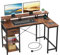 Dripex L Shaped Desk with Power Outlet Corner Computer Desk with Storage Shelves & Fabric Drawer, Study Writing Table Gaming Desk for Home Office L120xW80xH88cm