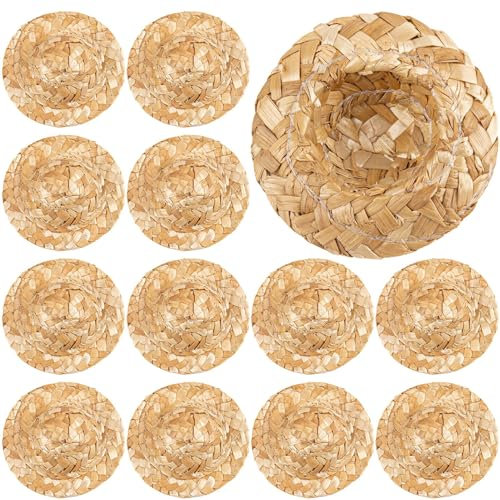 Framendino, 12 Pack 3 Inch Mini Hand Knitting Straw Hat for DIY Craft Jewelry Decoration