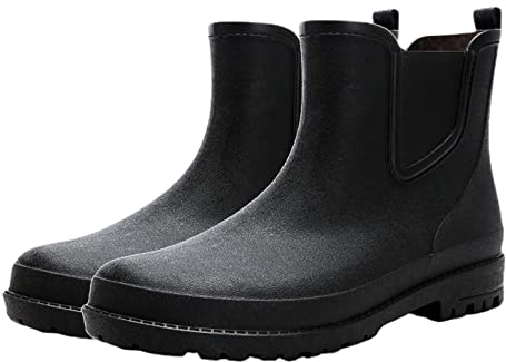 QeeFop Stivali di Gomma Uomo, Antiscivolo Impermeabile da Pioggia Comode Giardinaggio Scarpe, Comode Shorty Boots (Nero, 44 EU)