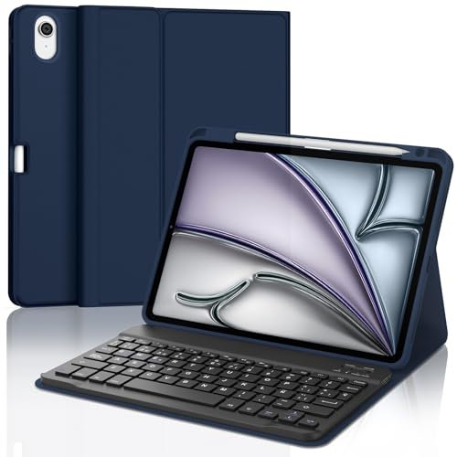 IVEOPPE Funda Teclado iPad Air 11 (M2 2024/M3 2025), Cover Teclado Español Ñ Bluetooth Magnética Desmontable para iPad Air M2 2024/M3 2025 11 Pulgadas, Azul Oscuro