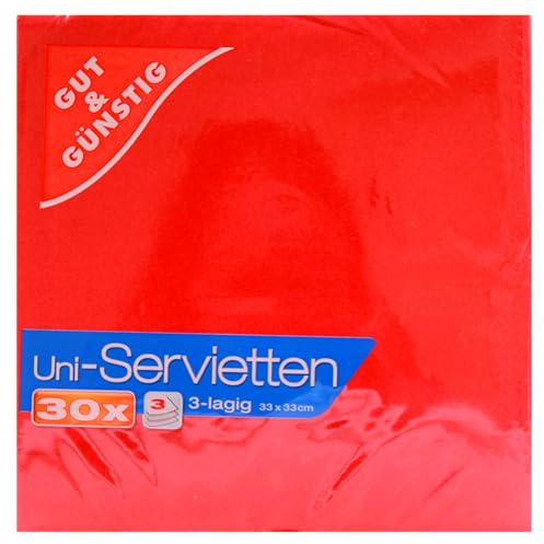 Gut & Günstig Uni-Servietten rot 3-lagig, 12er Pack (12 x 30 Stück)