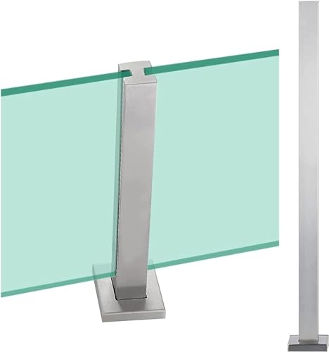 Geländer Glas Balkongeländer Geländerpfosten 65cm - 105cm Edelstahl Quadratisch Glasgeländer Langlebige Glasgeländerklemme Für Balkonterrasse Außenpool Terrassen(Color:Mid Post,Size:75cm)