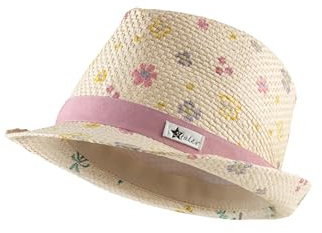 Sterntaler Strohhut Blumen - Sommer Hut mit Allover Blumen Print - UV-Schutz 50+ Sonnenhut - Mädchen Hut - Baby und Kinder Sommer Kopfbedeckung - Sand,Größe 51