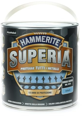 Hammerite Superia smalto metallo antiruggine interno e esterno, Brillante Grigio Scuro, 2.5 L