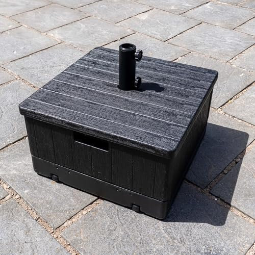 JSH Heavy Duty Garden Umbrella Base Stand | Water & Sand Fillable Garden Sun Parasol Weight | Portable with Wheels | Doubles As Planter Flower Box | Durable Patio Umbrella Bases for 38mm/48mm Pole