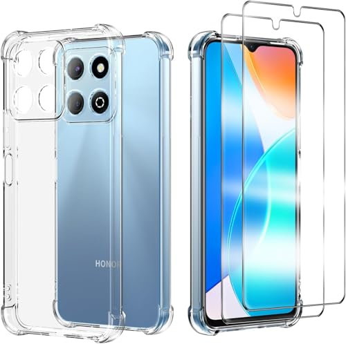 Anlxhj für Honor X6B Hülle,mit 2 Stück Displayschutz Schutzfolie,Handyhülle Transparente Soft Silikon TPU Schutzhülle Bumper Case für Honor X6B, Durchsichtig