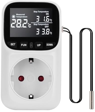 Enchufe controlador de temperatura digital 230V con sensor interruptor de temperatura de enfriamiento de calefacción interruptor de temperatura del enchufe del