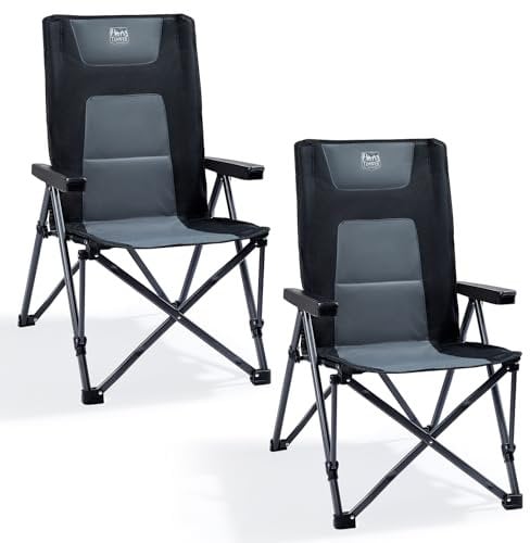 TIMBER RIDGE 2er Campingstuhl Faltbar 260 KG Belastbar 4 Positionen verstellbar Klappstuhl Gepolstert mit Armlehnen Angelstuhl Camping Stuhl Schwarz