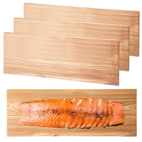 Landical 3 Stück XL XXL große Zedernholz-Grillbretter, dickeres Design, volles Filet von Lachs, Fleisch, Fisch und Gemüse, für zusätzlichen Rauch und Geschmack, schnelles Einweichen, einfach zu