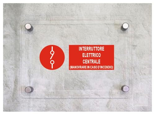 Global Targa Cartello in plexiglass UNI - INTERRUTTORE ELETTRICO CENTRALE ORIZZONTALE - Con Distanziali in acciaio inox, Stampa UV (50x25 cm)