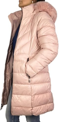 VEQUÈ Piumino Donna Invernale Lungo Imbottito con Cappuccio in Pelliccia (IT, Testo, XXL, Regular, Regular, Rosa)