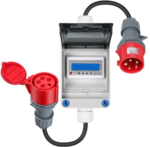400V Mobiler Digitaler Stromzähler,5G 2.5 CEE 5P,3 Phasen Mobile Outdoor KWH stromverbrauchsmesser mit Reset,CEE 32A Stecker und Kupplung für Wohnwagen,Elektrofahrzeuge, Camping,oder Unternehmen