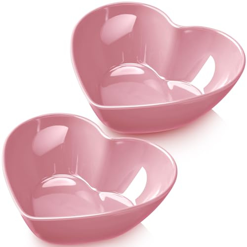 Layhit 2 Pcs Heart Shaped Bowl Salad Heart Appetizer Bowls Plastic Snacks Holder for Valentine Wedding Fruits Candy Dessert Kitchen Cooking Gift(Pink,7 Inch)