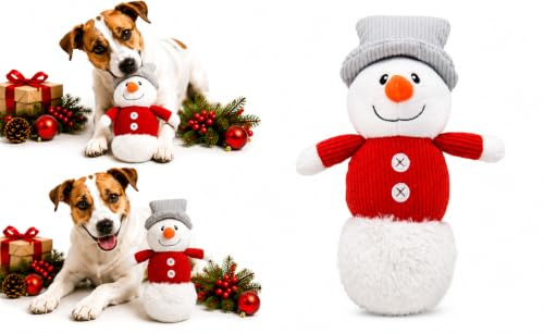 Flamingo Hundespielzeug – WEIHNACHTSSPIELZEUG – Chayao Schneemann Mehrfarbig – 24 cm – Plüschspielzeug mit Quietscher – Festliches Design