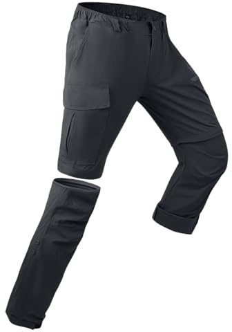 YAOBAOLE Trekkinghose Herren Zip Off – Schnell Trocknende Freizeit-Hose mit 6 Taschen, Dunkelgrau XL