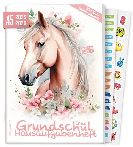 Häfft® Lernfreunde Hausaufgabenheft Grundschule 2025/2026 A5 Pferd Das Grundschul-Hausaufgabenheft inkl. Lerntipps, Sticker, Denkspiele - nachhaltig & klimafreundlich