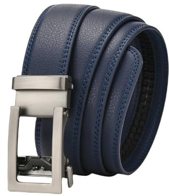 CMZYBBD Cintura Uomo Cintura di Fibbia Automatica in Pelle Vera da Uomo - Elegante Cintura Casual E Formale per Abiti, Jeans, Pantaloni - Design Classico Regolabile-blu-125 Cm
