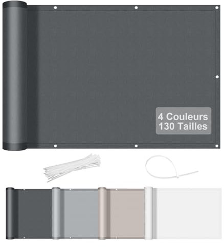 AXT SHADE Taille Personnalisée Brise Vue Balcon 60x200cm Imperméable Cache Vue Balcon Protection UV Opaque Résistant aux Contre Vent avec Trous et Serre Câbles pour Exterieur Terrasse-Gris Foncé