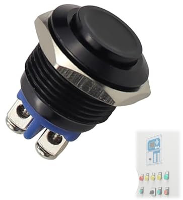 AzureRay Bouton Poussoir Momentané 16mm IP67 - Interrupteur Étanche en Métal Noir | Pour Tableau de Bord et Applications Industrielles