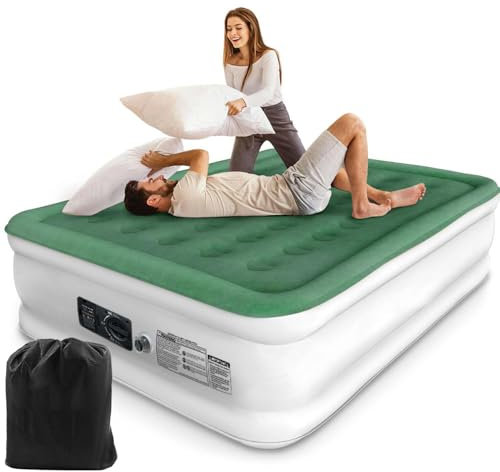 TWZ King Air Bed, Double Inflatable Bed Portable Blow Up Mattress with Built-in Electric Pump, Quick Self Inflation, Flocked Surface for Kids Guest Home Sofa Camping Travel Outdoor 203x152x46cm