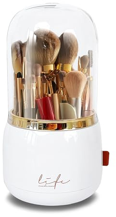 JSJMOFA Make Up Organizer, Makeup Brush Holder Organizers, 360° Drehbarer Pinsel Organizer, Make-up-Pinsel-Organizers mit Deckel Staubdicht für Schminktisch, Badezimmer, Schlafzimmer (Weiß)