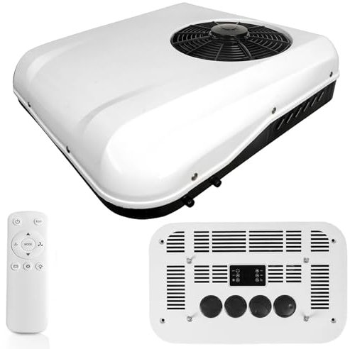PtaTritious Climatizzatore per Camper, Condizionatore d'Aria da Tetto per Camper, Camion, furgoni, roulotte e trattori, Silenzioso, refrigerazione efficiente, ven-to a 360 Gradi, Telecomando,24V
