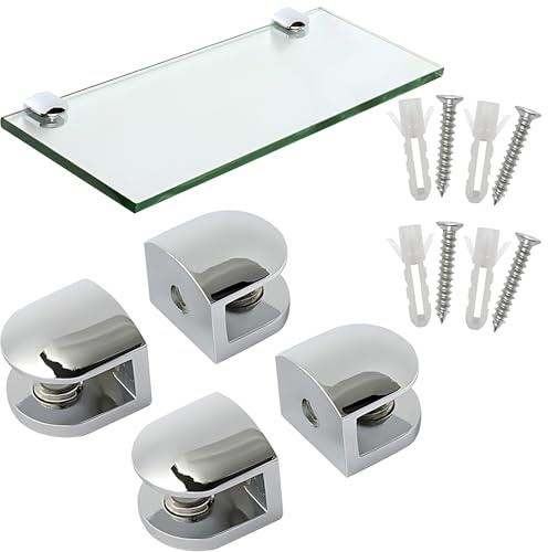 4er-Pack robuste Chrom-Glas-Regalhalterungen – Wandmontage, Glasarmatur für Küche, Bad und Vitrinen – inklusive Schrauben und Dübel