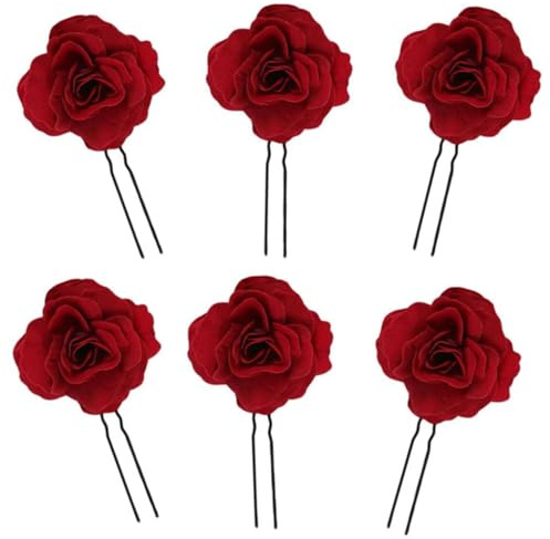 ZHAOYCSH Pince à Cheveux Fleur Rose,6 Pièces Épingles à Cheveux pour Mariage, Accessoires Cheveux Mariée avec Fleurs Rouges,Clips Romantiques pour Femmes Filles pour Cérémonie Fête ou Soirée Élégante