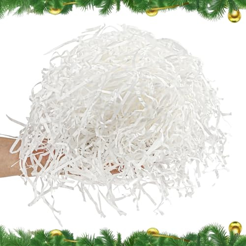 MARFOREVER 200g/7oz Crinkle Shredded Paper Filler for Gift Baskets, White Raffia Grass Confetti Cut Paper Shred for Christmas Basket Stuffing Halloween Birthday Wedding Gift Box Packaging Wrapping