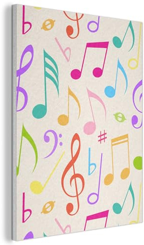 MuchoWow© Akustik Wandpaneele 50x70 cm Filz Wanddeko Wohnzimmer Aesthetic Room Decor Deko Zimmer Wandbilder Modern Schalldämmung Bild Musik - Muster - Regenbogen
