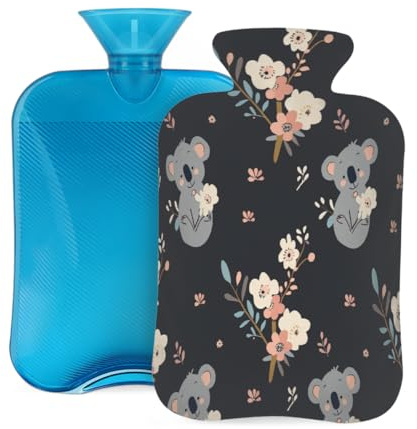 Cartoon Koala Flower Print Hot Water Bottle with Cover, 2L Large Capacity Hot Water Bag for Hot Cold Compress, Hand Feet Warmer, Neck Shoulder Pain Relief