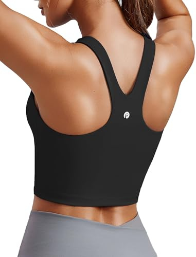 PINSPARK Damen Racerback Sport BH Gepolstert Ohne Bügel Yoga Tanktop Fitness Workout Sports Bra Schwarz XS