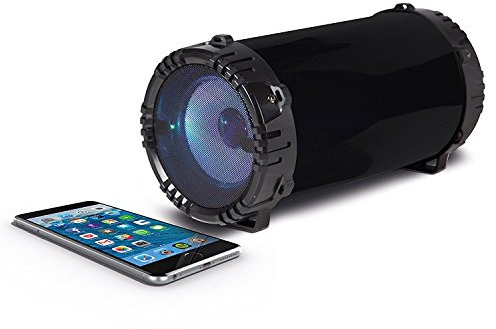 Akai Wireless Bluetooth Indoor and Outdoor Karaoke Speaker, Built-In FM Radio, Microphone, 2 x 10 W PMPO Speakers, Rechargeable Lithium Battery, Colour Changing LED Lights, Heavy Bass, Black