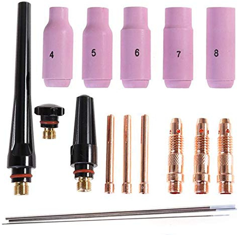 Alffun 17pcs Welder TIG Welding Torch Collet Body Nozzle kit Tungsten Electrode for wp-17/18/26 TIG Welding Torch