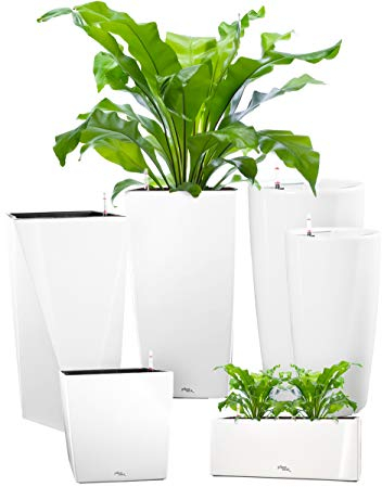 Pflanzwerk® ÖKOSYSTEM Pflanzkübel TUB - Blumentöpfe Übertöpfe mit BEWÄSSERUNGSSYSTEM - 32x56x28cm Shiny Weiss *Indoor & Outdoor Blumenkübel* *UV-Schutz* *Premium Markenqualität*