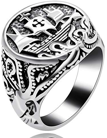 Uloveido Anello di Gioielli Punk Incrociato Largo in Acciaio Inossidabile per Uomo Anello da Cocktail per Barca a Vela per Anniversario Regalo di Compleanno (Taglia 28)